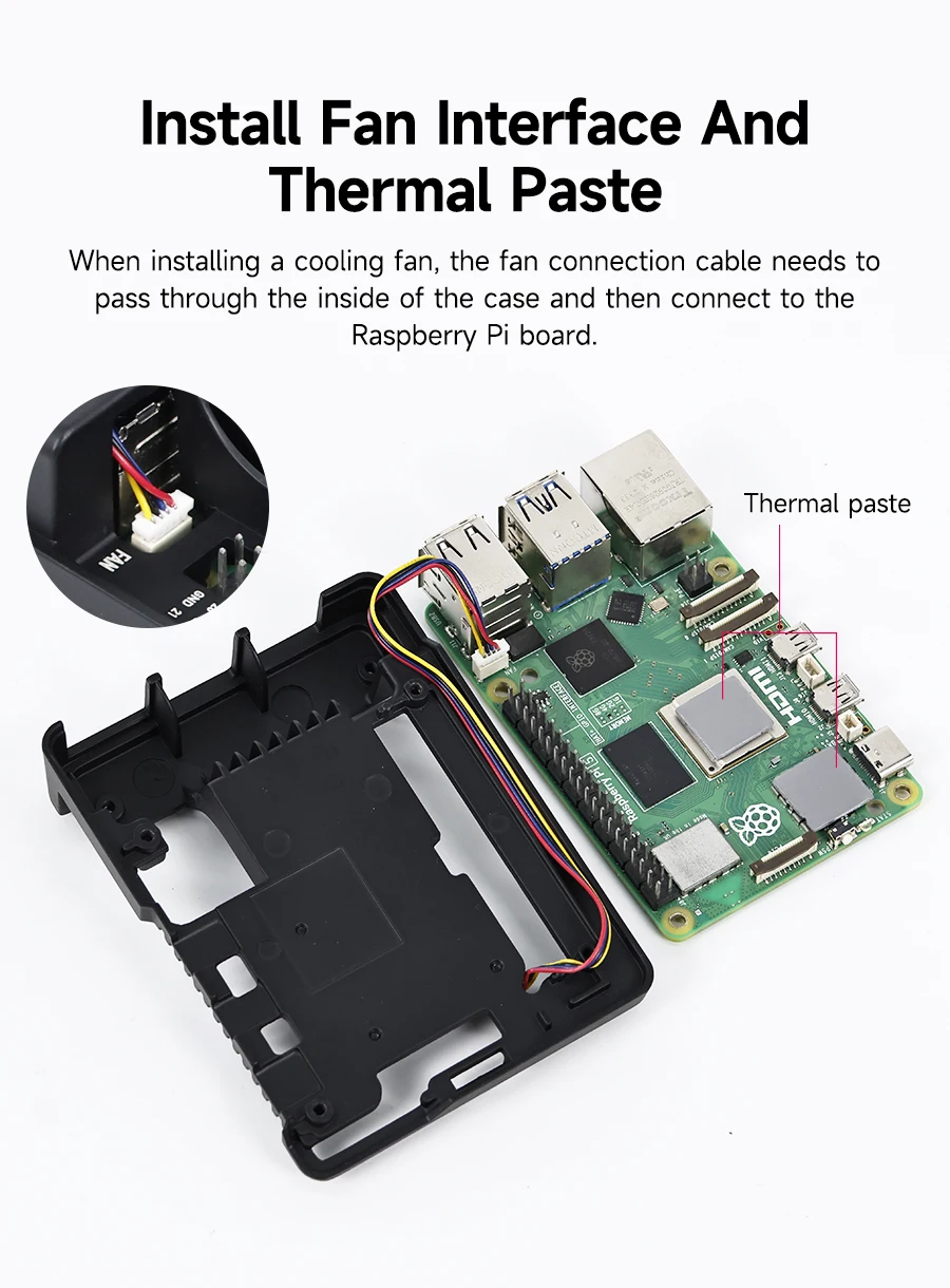 Himbeer Pi 5 Argon Neo 5 Aluminium gehäuse eingebaut 30mm Pwn Lüfter Abluft schale m.2 Unterstützung Installation Festkörper – Detail 14