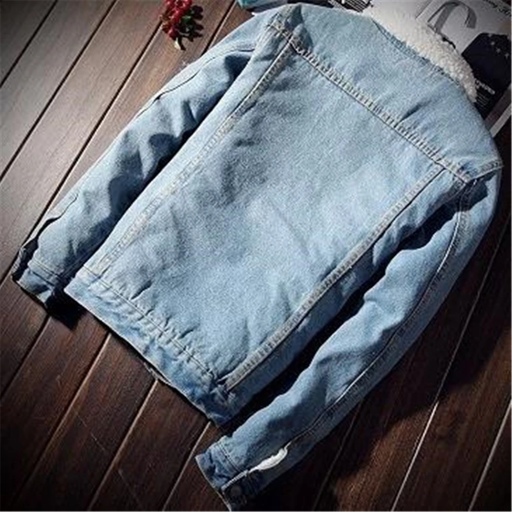 S-6xl New Winter Mens Fleece Thick Denim Jacket Male Cotton Slim Vintage Men Warm Coats Outerwear Hot Sale Velvet Overcoat