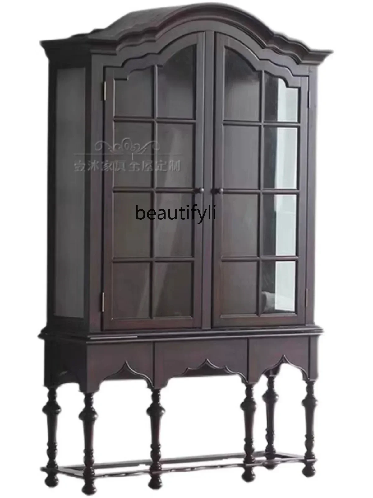 

American solid wood wine cabinet living room double door glass display cabinet retro multi-functional locker