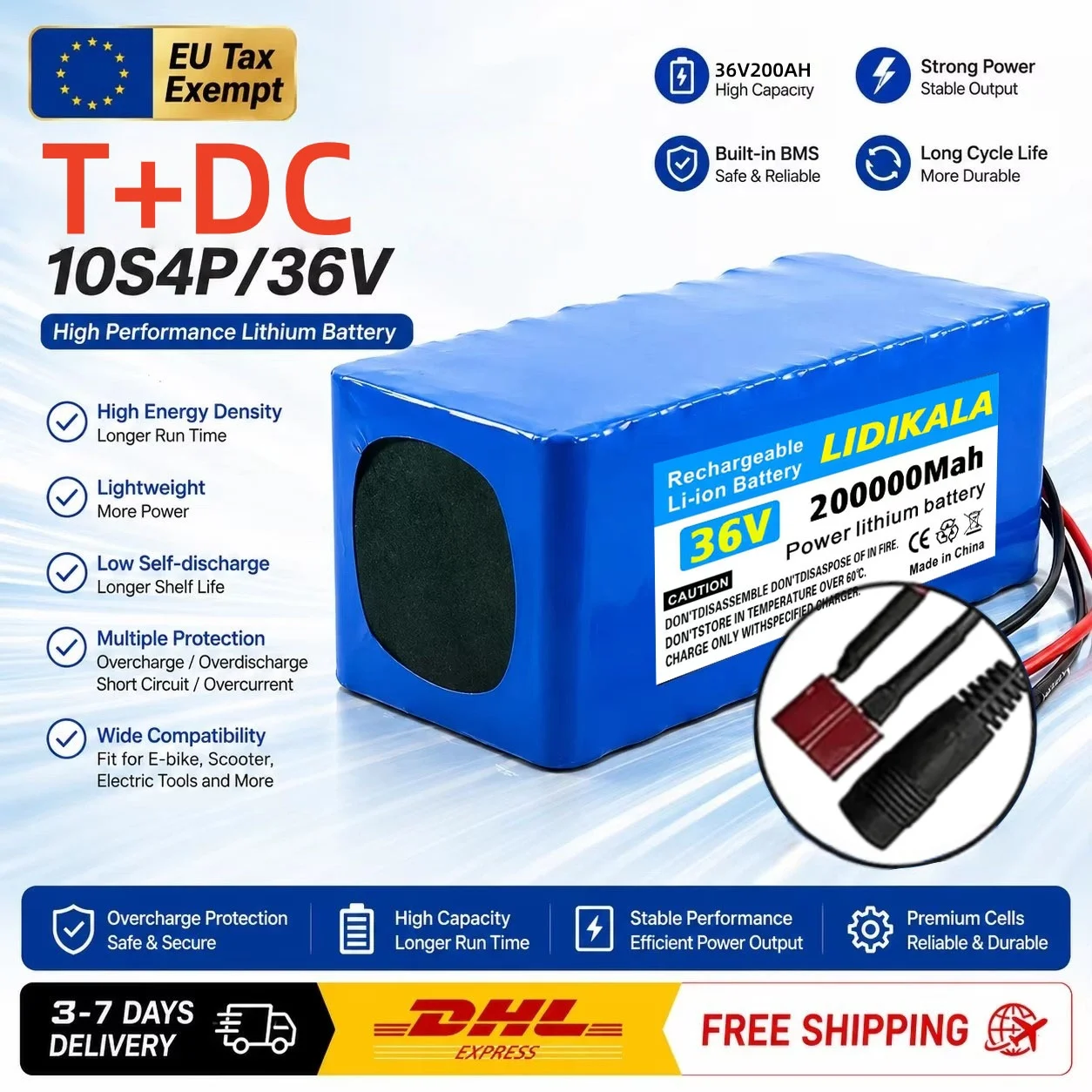200Ah 200000mAh Hochleistungs-Akku 36V 10S4P 18650 Lithium-Akku-Pack für den täglichen Pendelverkehr mit Elektrorollern