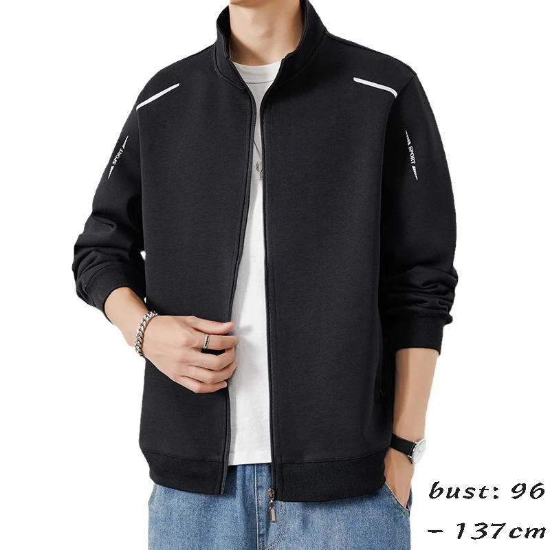 high quality sweatshirt jacket for men long sleeve zipper big size spring autumn 2024 causal outerwear clothing black blue grey