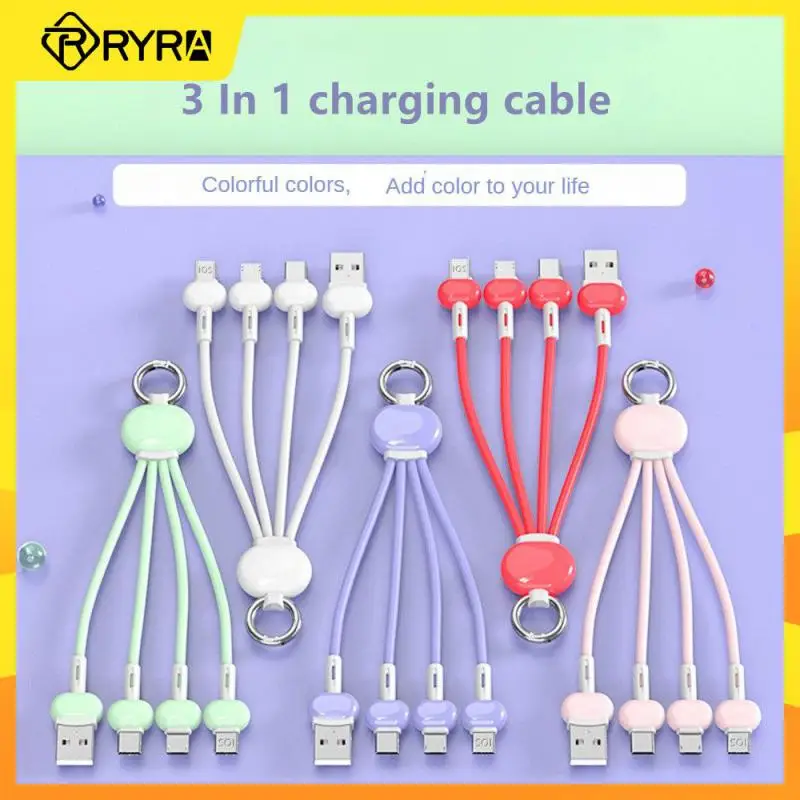 كابل شحن سلسلة مفاتيح من RYRA واحد إلى ثلاثة كابل شحن 3A كابل شحن سريع USB Micro TypeC IOS لكابل IPhone وAndroid #1