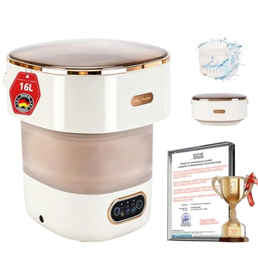 

5.0 New Upgraded Portable Washing Machine 16L Mini Foldable Washer with SGS Certified German High-Efficiency Motor and Hidden U