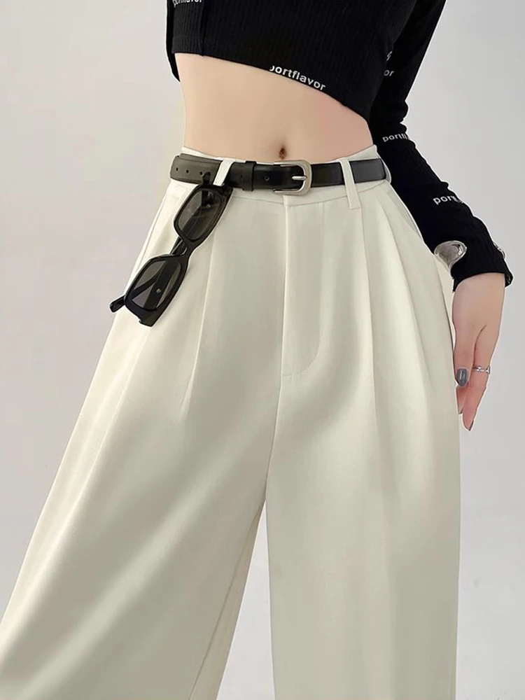 Botvotee بدلات غير رسمية سروال للنساء مكتب أنيق أنيق واسع الساق عالي الخصر بنطلون أسود مع حزام ملابس الشارع الشهير Y2k Fashion #6