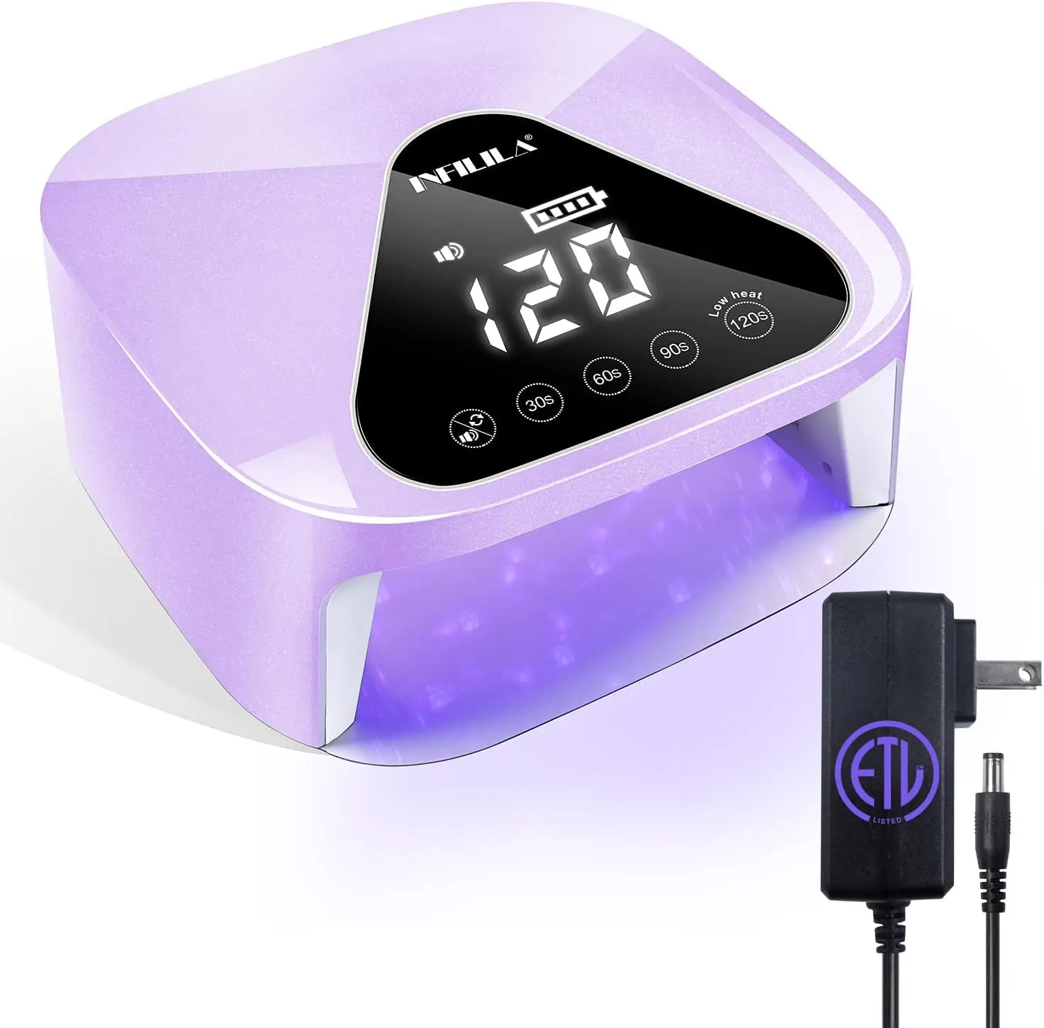 مصباح أظافر LED لاسلكي للأشعة فوق البنفسجية لأظافر الجل، تحكم باللمس، 4 مؤقتات، مستشعر تلقائي - أرجواني