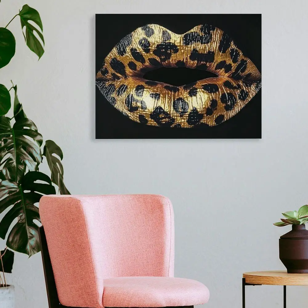 1 buah mode lukisan kanvas bibir seni dinding seksi Leopard dekorasi bibir kamar tidur kamar mandi ruang ganti dekorasi dinding