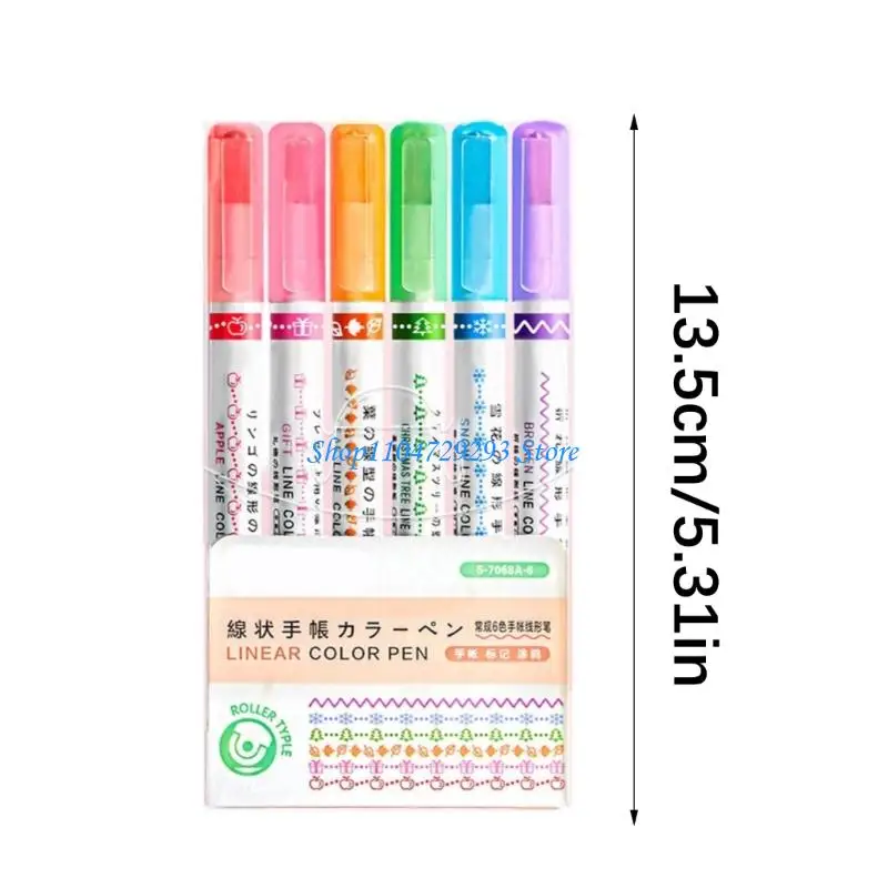 Y2GD 6 قطعة علامات رسم خط منحني تشكيلة ألوان نابضة بالحياة اللوازم المكتبية المدرسية لمجلات السفر الكتابة الإبداعية #6