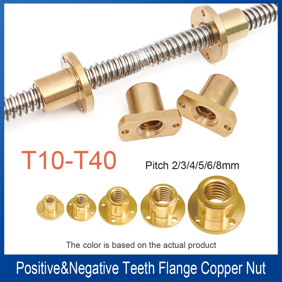

1Pcs Flange Copper Nut Round&Double Cut Edge Brass Nut T10-T40 Trapezoidal Screw Rod Positive and Negative Nuts Pitch 2mm-8mm