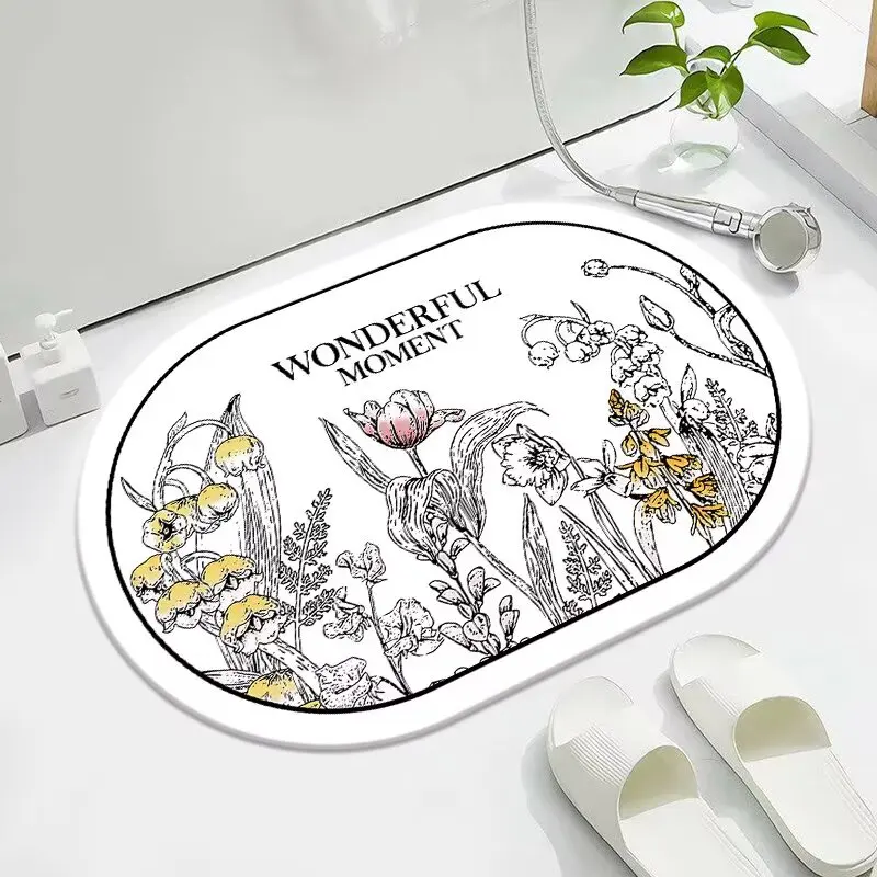 سجادة أرضية من الطين المشطورة للحمام، سجادة أرضية غير قابلة للانزلاق عند باب المرحاض، سجادة سريعة الجفاف لشفط باب الحمام #2