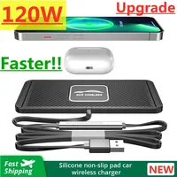Silicone Pad Stand Wireless Charger Car For iPhone15 14 13 12 Xiaomi Samsung Huawei Mobile Phone Fast Car Wireless Charging