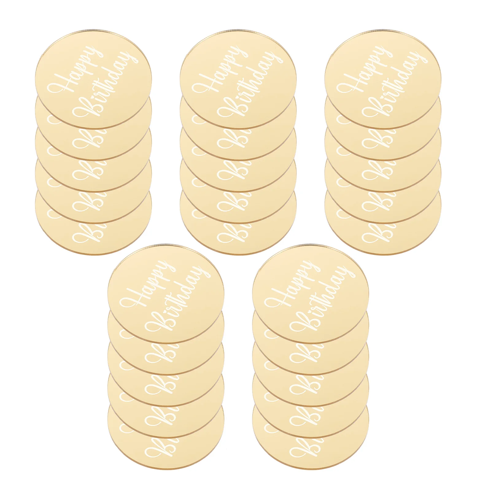 

25 Pcs Birthday Cake Decoration Golden Acrylic Round Cupcake Toppers Dessert Supply Discs Multi function Decorative Party