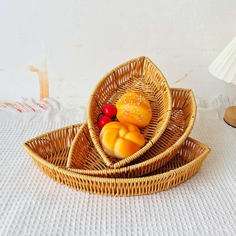 Leaf Shaped Snacks Plate Imitation Rattans Fruit Tray Elegant Dessert Container