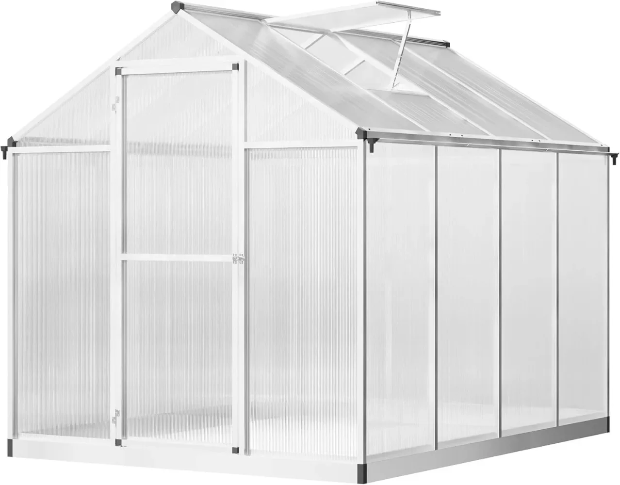 8' x 6' Walk-in Polycarbonate Greenhouse with Roof Vent for Ventilation & Rain Gutter, Heavy Duty Aluminum Green House, Hobby