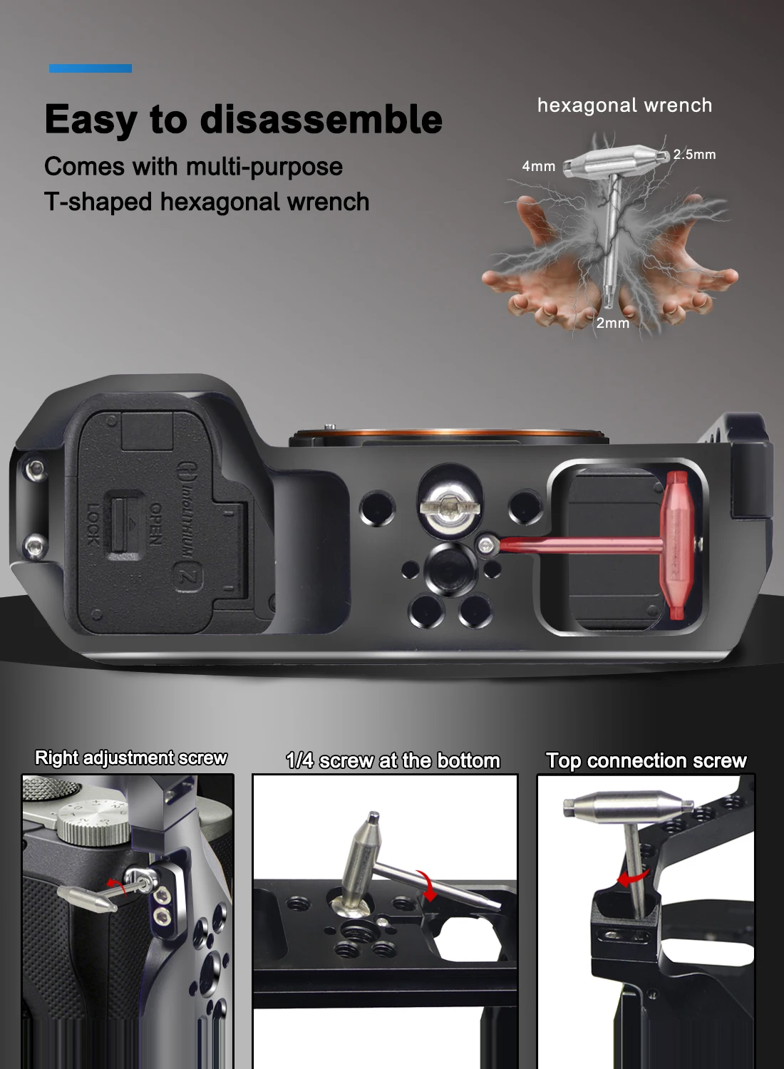 BGNing A7C2 A7CII A7CR Schnellwechselplatte L-Halterung Holzgriff Vollständige Abdeckung Kamerakäfig für Sony A7C SLR Handgriffhalter – Detail 15