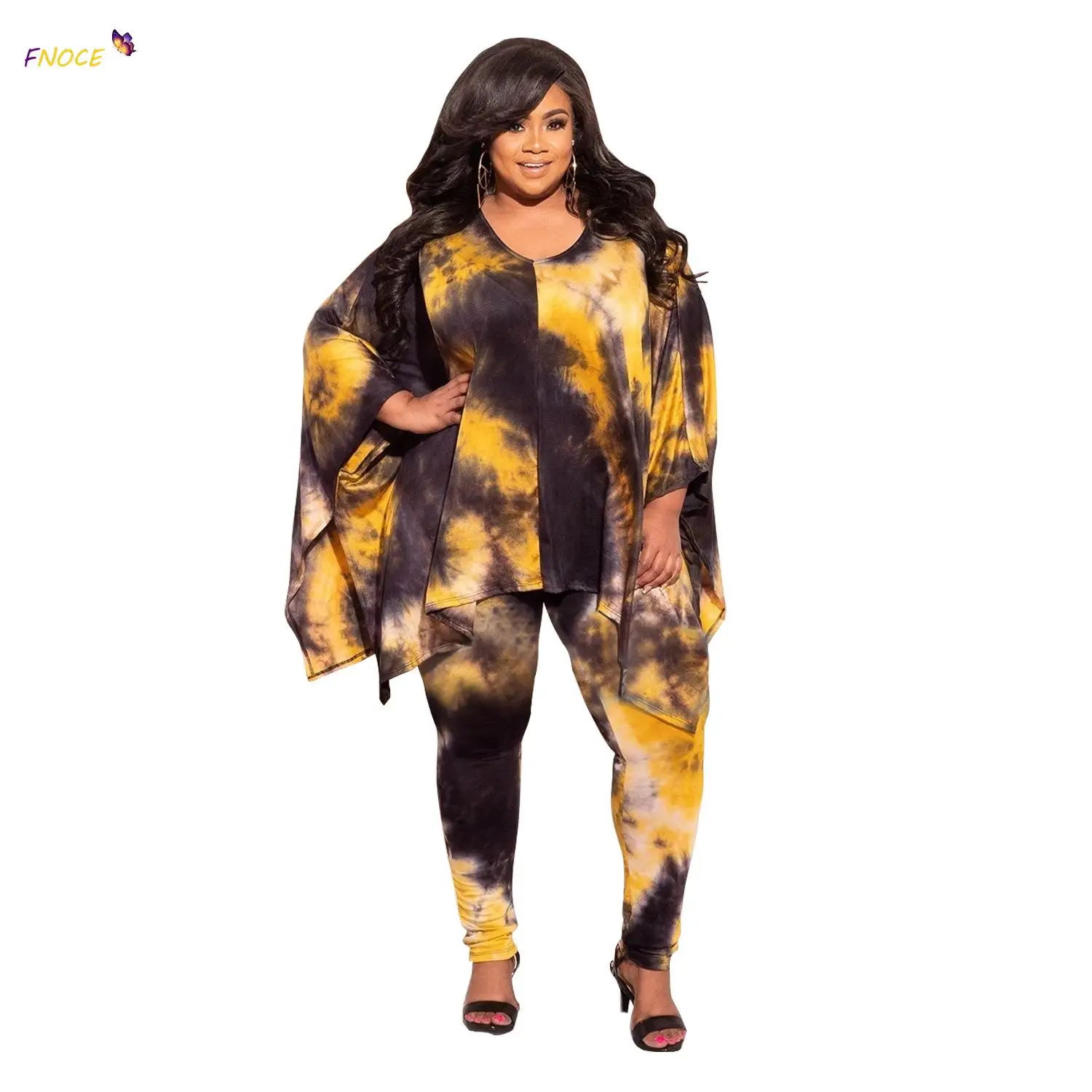 

FNOCE Two-Piece Suit Fat Woman Leopard Print Fashion Tie-Dye Casual Urban Women's Clothing 2 poece sets 2023 Autumn Plus Size