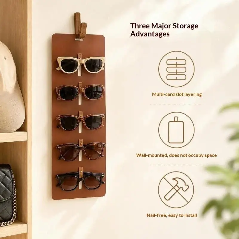 Soft Lining Leather Sunglasses Organizer Multi Slot Eyeglasses Storage Display Rack for Dresser Desktop 1PC