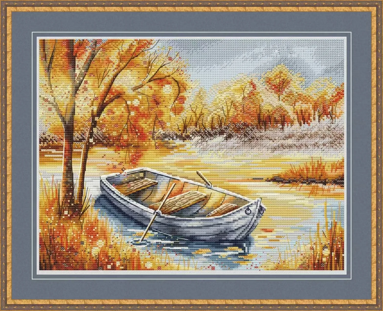 

Золотой осенний набор для шитья «Лодка озера» 16CT 18CT 14CT без печати наборы для вышивки крестом искусство вышивки DIY рукоделие ручной работы домашний декор