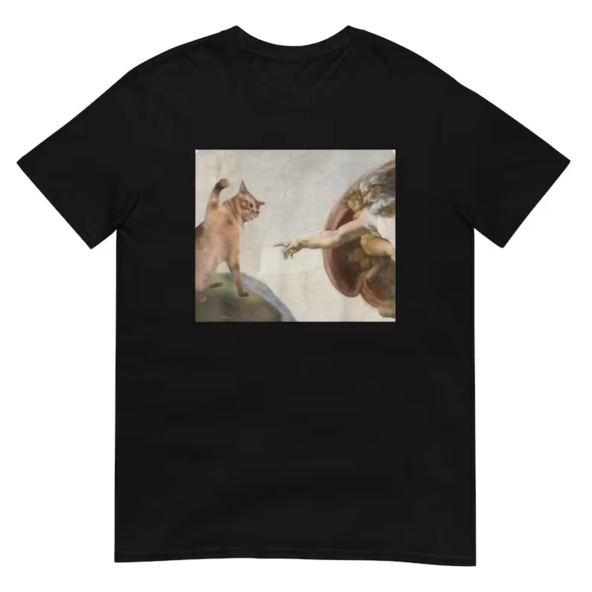 Women Short Sleeve T Shirt The Creation Of Adam Orange Cat Parody Classic Art Funny Graphic Casual Tee