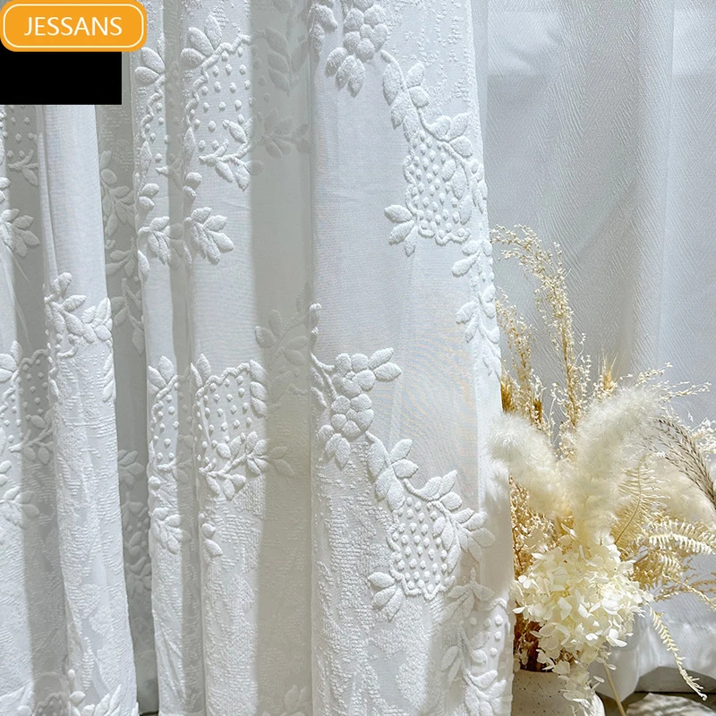 New Embossed Jacquard White Screen Curtains for Living Room Bedroom French Window Balcony Window Customized Products Partition