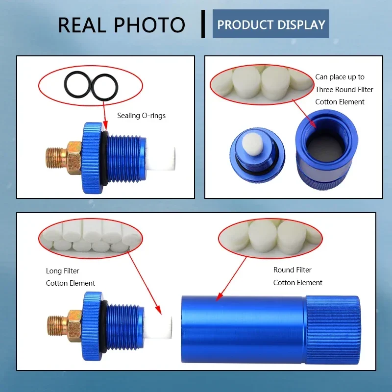 Filter pompa tangan tekanan tinggi, Filter M10 benang PCP kompresor udara biru, pemisah air-minyak, elemen katun, pompa udara 40Mpa