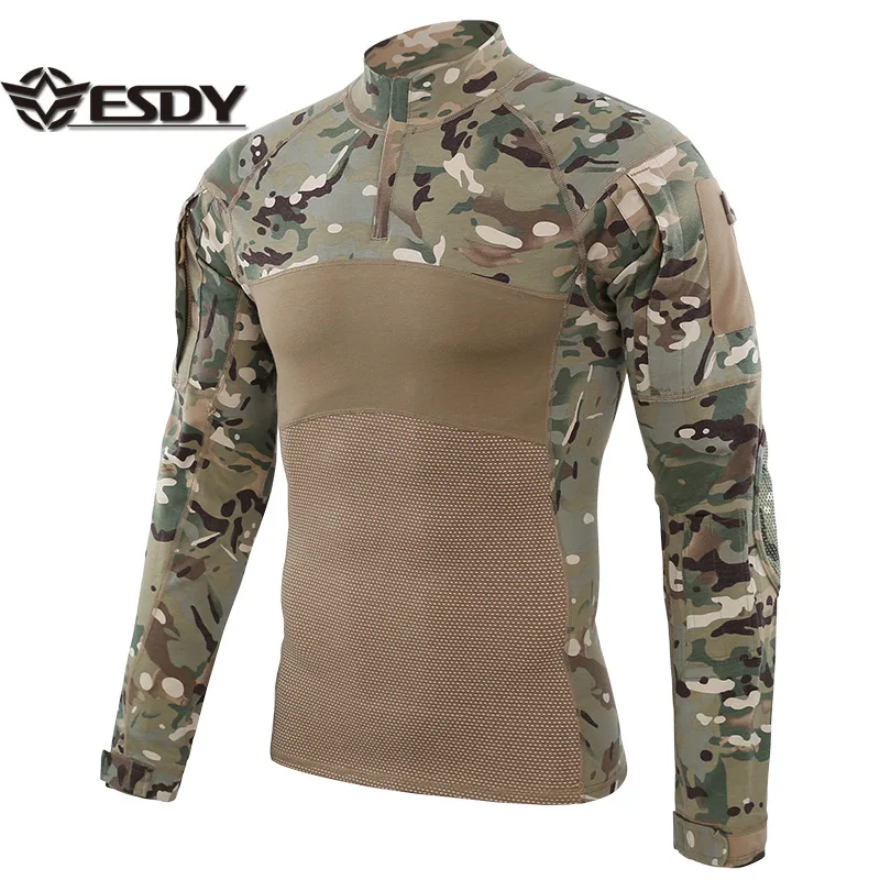 ESDY Men's Tactics Shirts Camouflage Frog Suit Outdoor Work Clothes Long-Sleeved Sport Training Suit A658