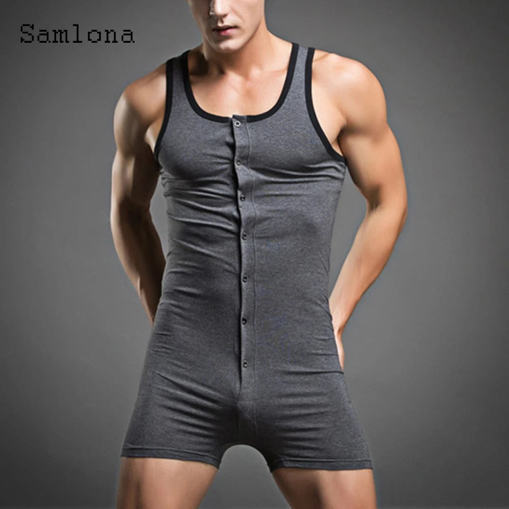 Samlona Men's Fetish Costume Tank Top Sleeveless Erotic Playsuits Men Casual Skinny Vest Clothing 2024 Summer New Sexy Overalls