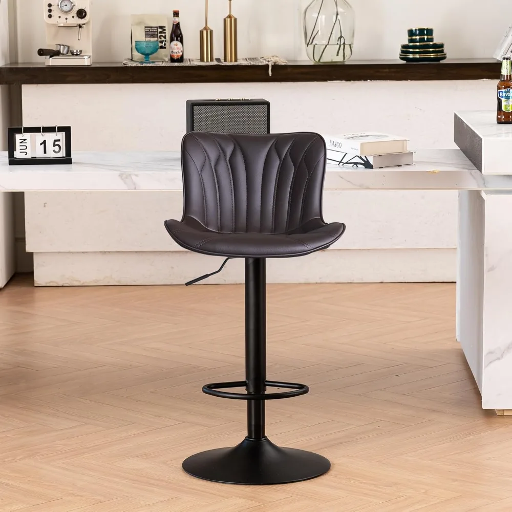 

Single Brown Bar Stools Modern Swivel Counter Height Bar Chair with Back Adjustable Kitchen Island Faux Leather Padded Barstool
