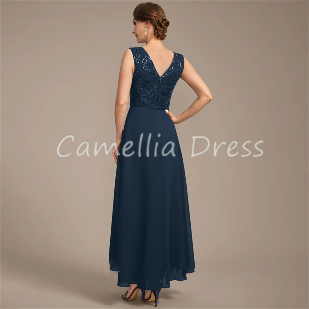 Neue V-Ausschnitt Mutter der Braut Kleid knöchel lange Chiffon Spitze Pailletten eine Linie Abendkleider Vestidos Mae da Noiva Casamentos
