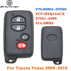 89904-0t060 toyota venza key 2009-2016 314.3mhz 4d-71チップ271451-5290 fcc: hyq14acx用の4ボタンスマートリモート近接キーフォブ