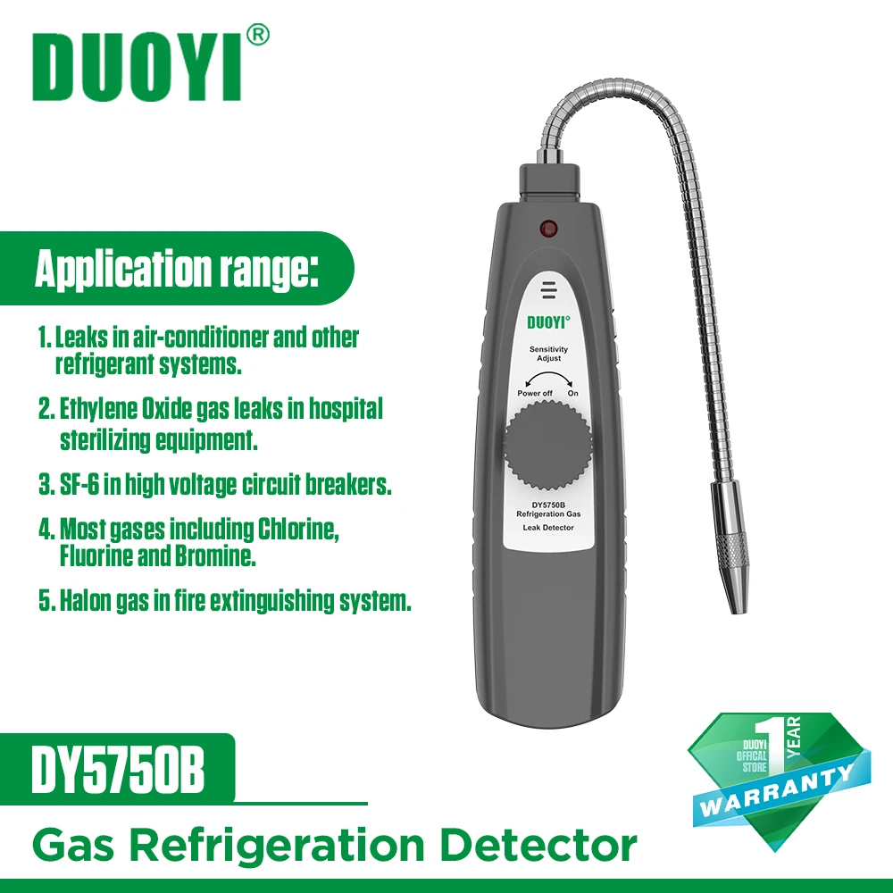 DUOYI DY5750B Gas Detector Refrigeration Gas Leak Detector CFC HFC Halogen Gas Refrigerant Leak Detector Air Conditioning R410a