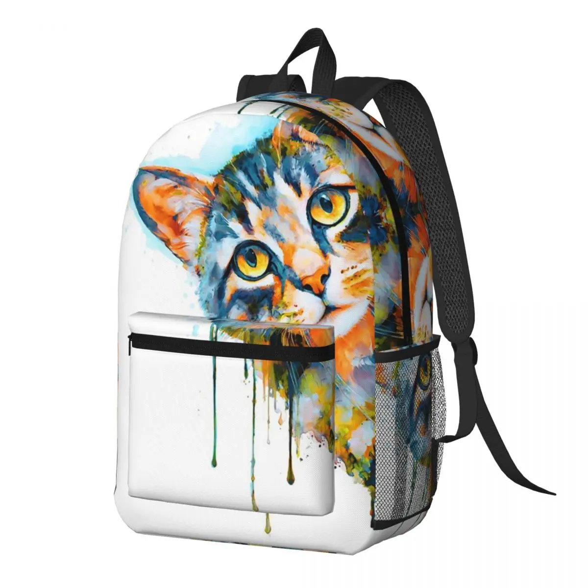 

Curious Cat Peeking Playful Watercolor Backpack Daypack Large Capacity Kids BookBag School Bag Shoulder Bags for Men Women