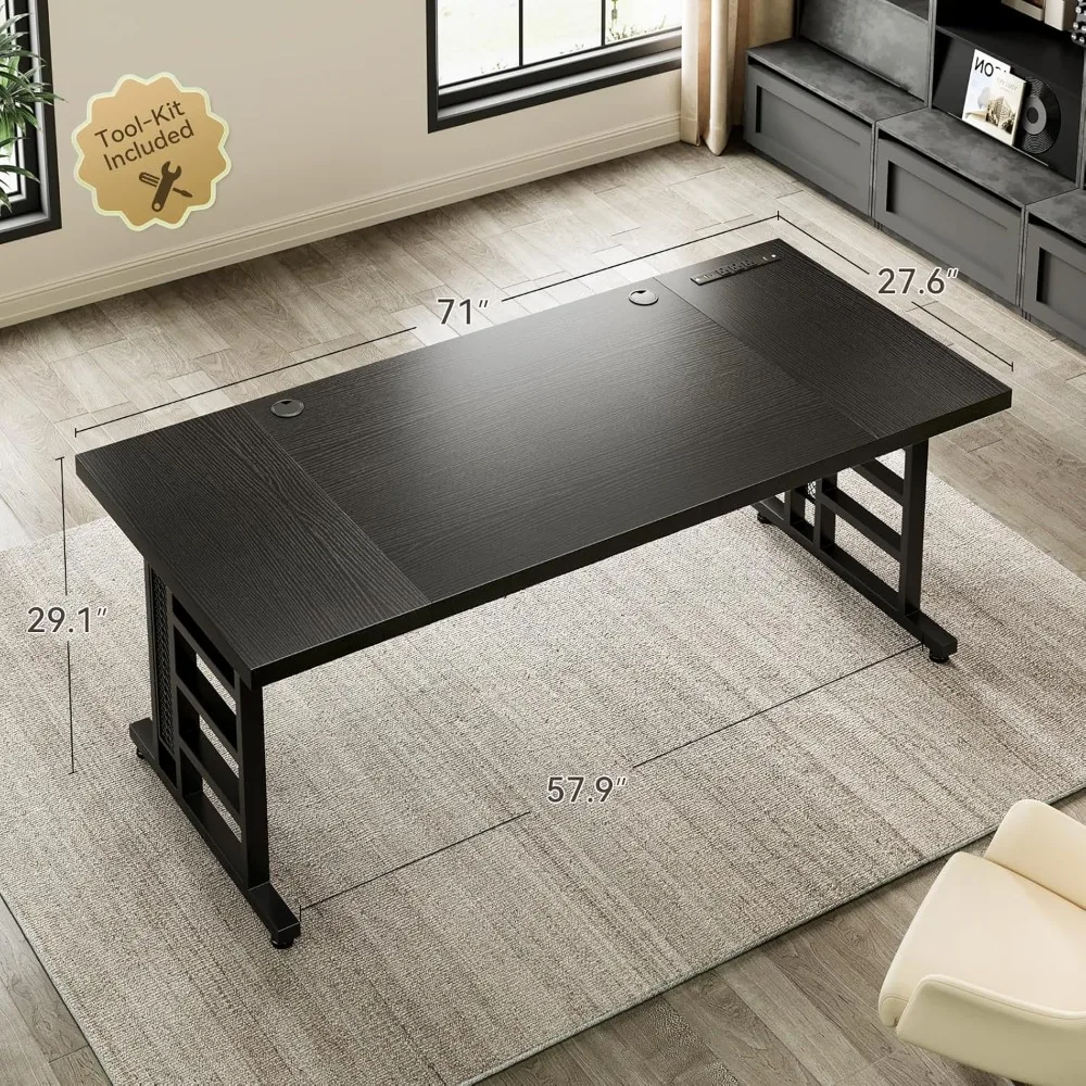 مكتب تنفيذي مقاس 71 بوصة مع منافذ USB، ومكتب مكتب كمبيوتر، وطاولة كتابة حديثة كبيرة، وأثاث أعمال لمحطة العمل #2