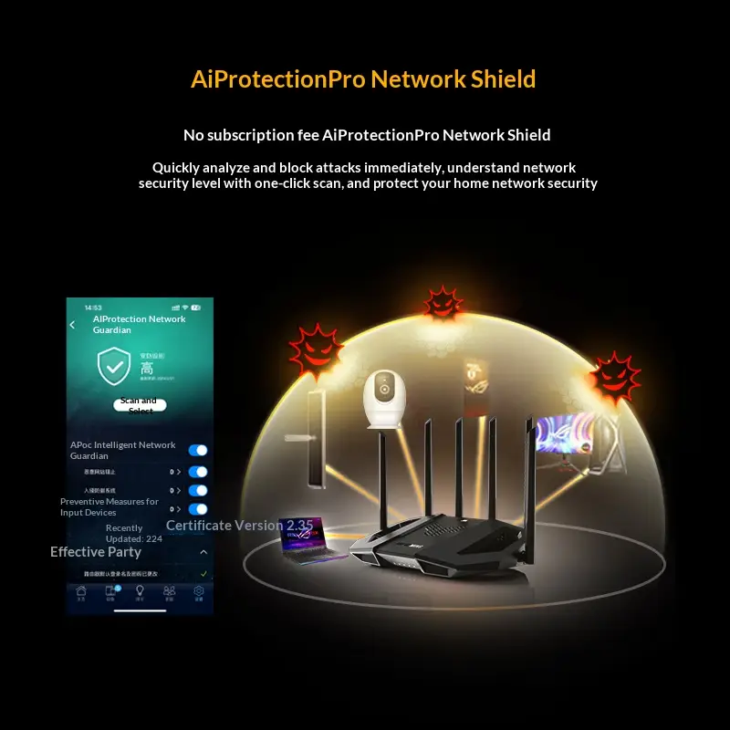 راوتر ASUS Wi-Fi 7 BE6500 TUF Gaming، راوتر منزلي ذكي مع توجيه عشوائي للمجموعات، شبكة لاسلكية 5G - 5