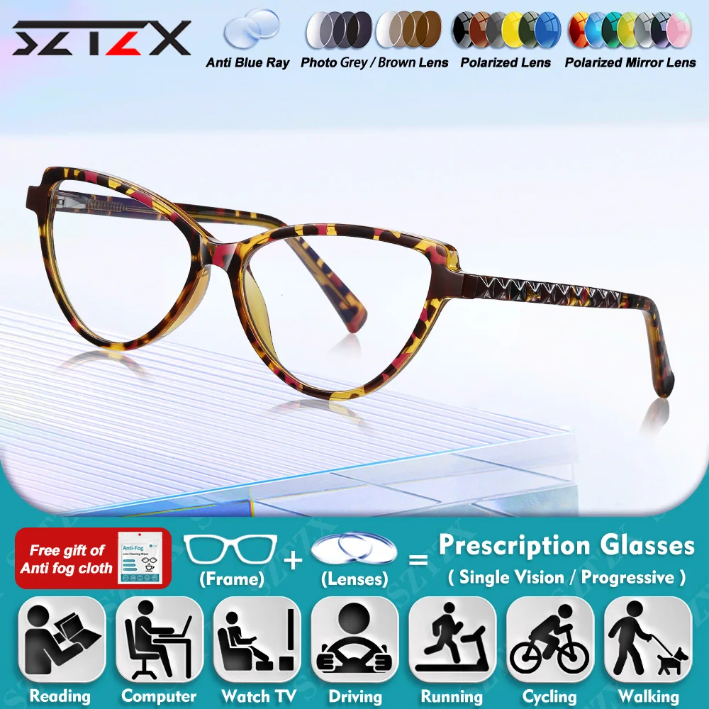 

SZTZX Trendy Cat Eye Progressive Reading Glasses For Women High Quality With Anti-Blue Ray Myopic Hyperopia Prescription Eyeware