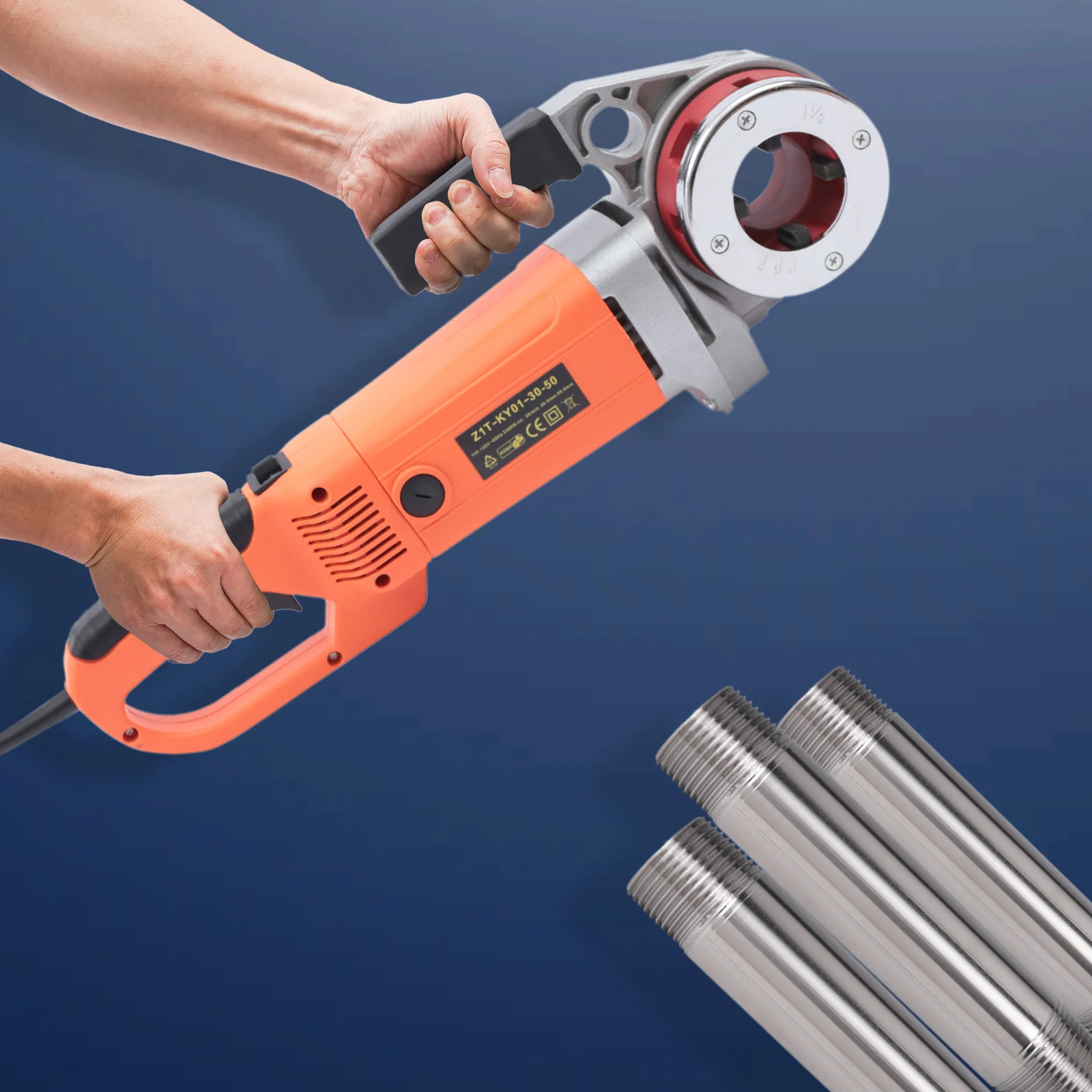 2300W Ratchet Pipe Cutter Threader Portable Handheld Electric Pipe Threading Machine with 6 Dies