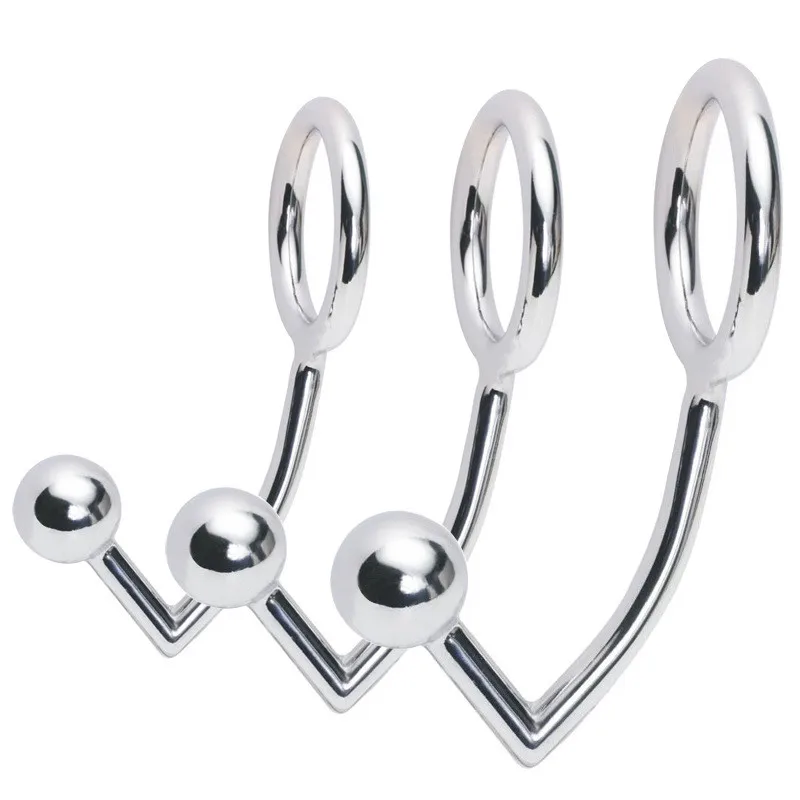 Stainless Steel Metal Anal Hook with Penis Ring For Male Anal Plug Penis Chastity Lock Fetish Cock Ring