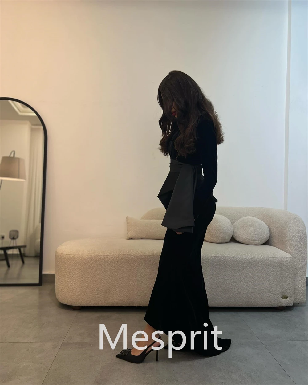 Mesprit-vestido de noche con cuello en V, prenda de satén con pliegues, a la moda, exquisito, personalizado