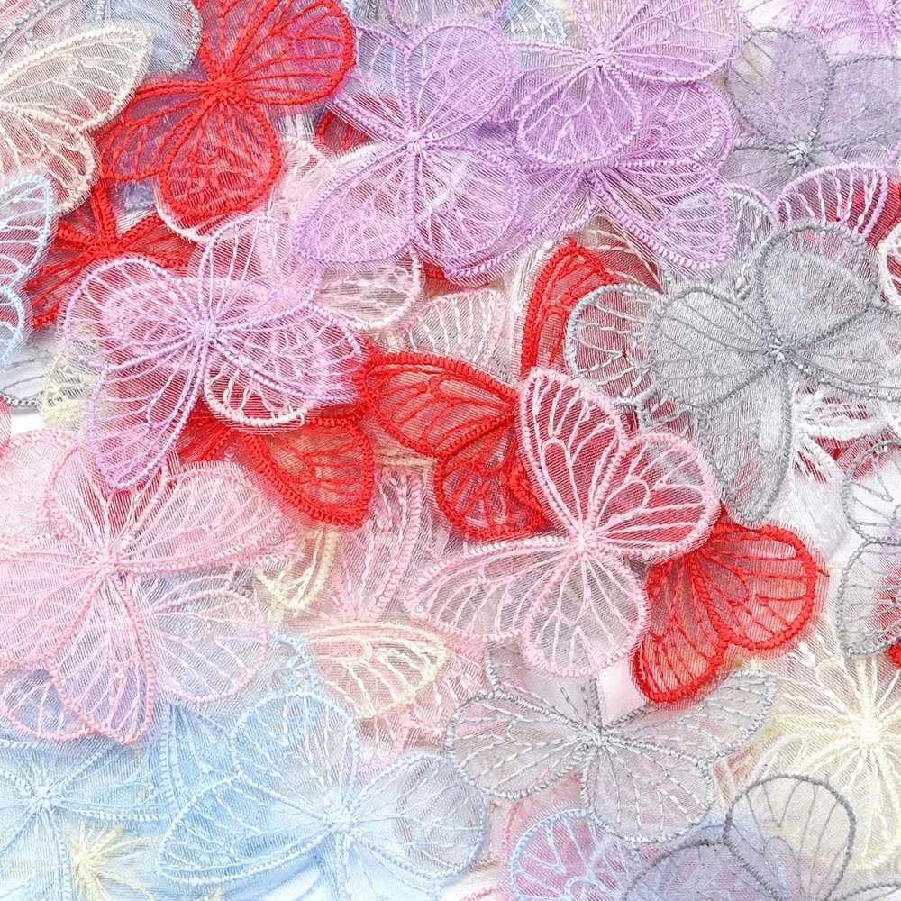 100pcs 4.5CM Embroidery Lace Butterfly Appliques 3D Dreamy Simulation Mesh Butterfly Patch DIY Handmade Chiffon Butterfly