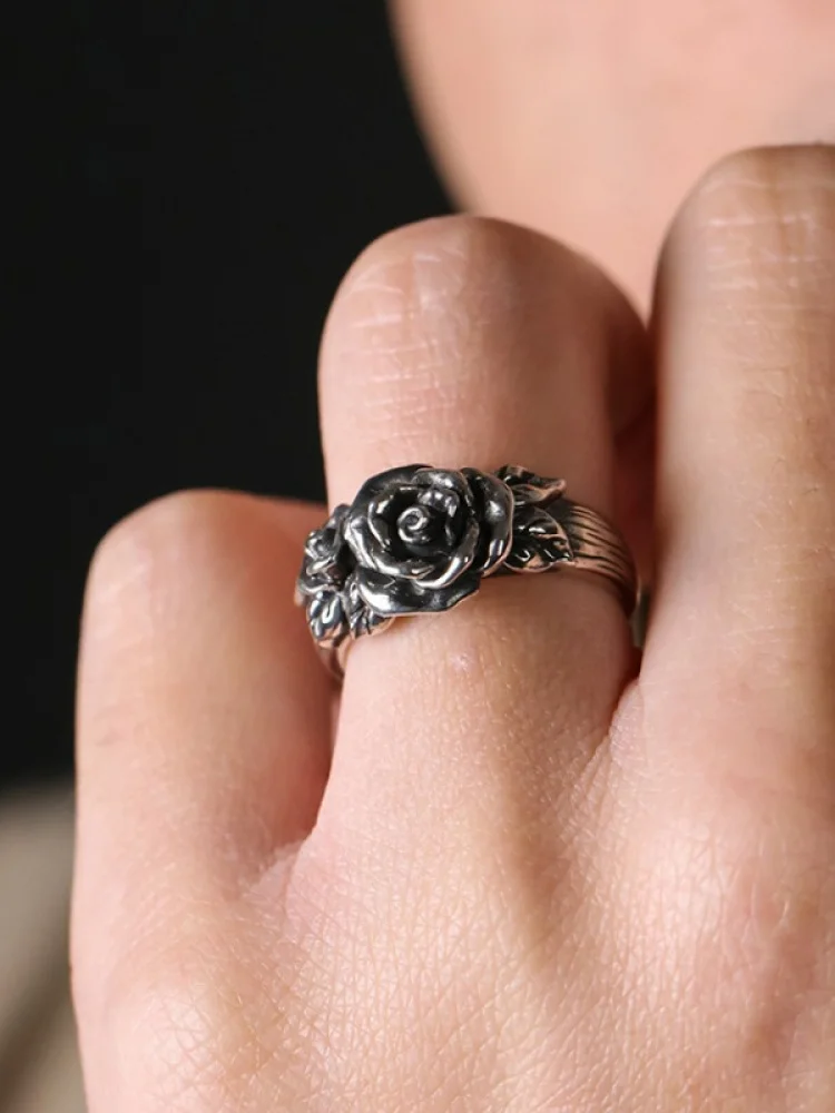 

Ретро-кольцо с розой из тайского серебра, регулируемое, женское, простое, элегантное, высококачественное, на палец, модное ювелирное украшение
