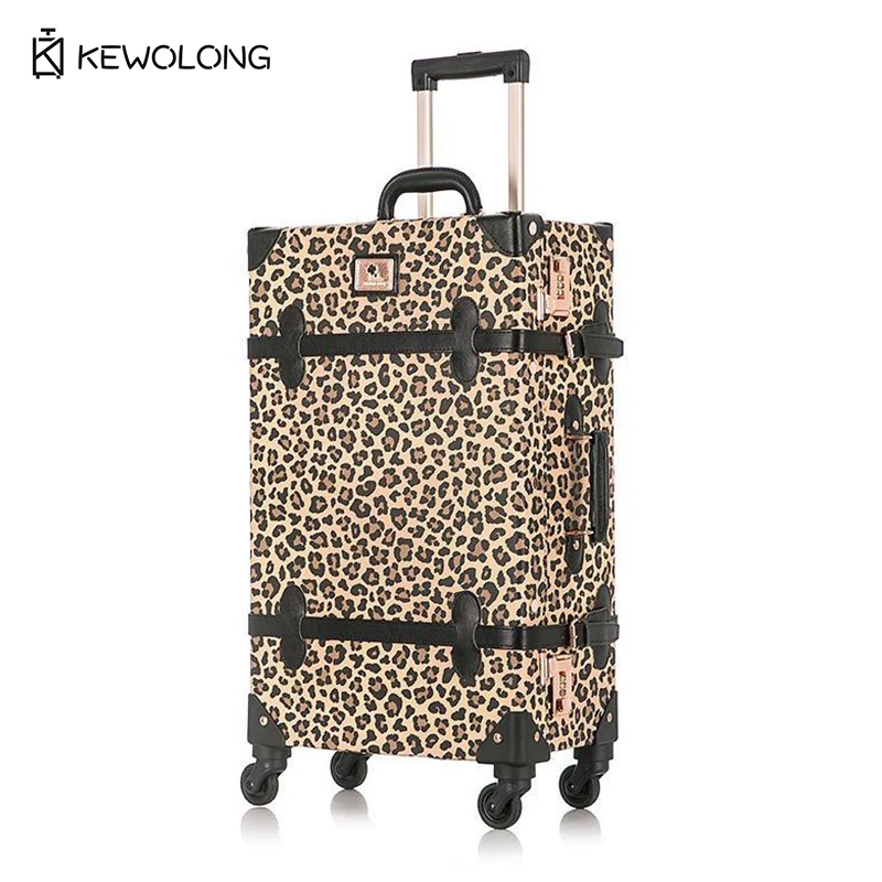 

Чемодан в стиле ретро с леопардовым принтом, 20 24-дюймовая ручная кладь с замком TSA, винтажная сумка из искусственной кожи в клетку