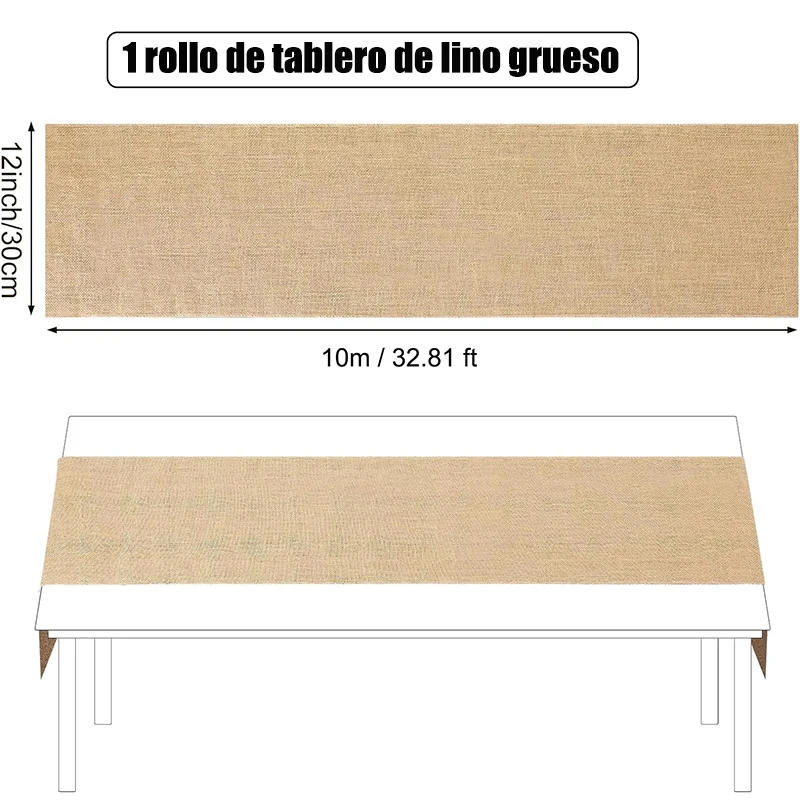 30cm Width 2.75/10M Jute Linen Vintage Natural Table Runner Burlap Rustic Khaki Party Country Wedding Decoration  Chair Decor