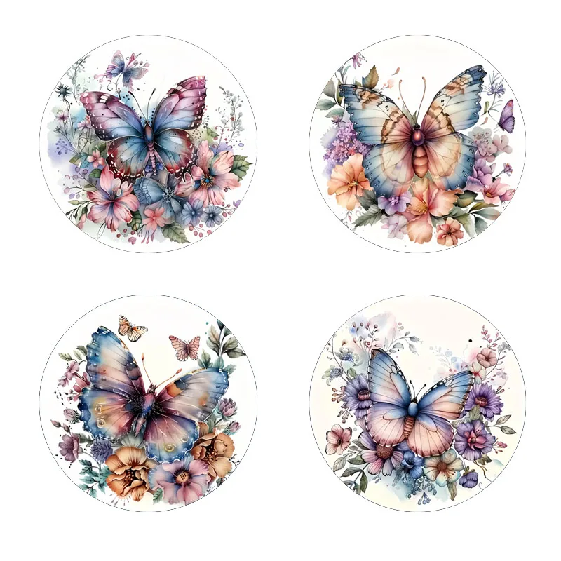 4 Butterfly Printed Coasters, Suitable for Daily Family Party Decoration, Kitchen, Non-Slip Wooden Coasters, Holiday Gifts