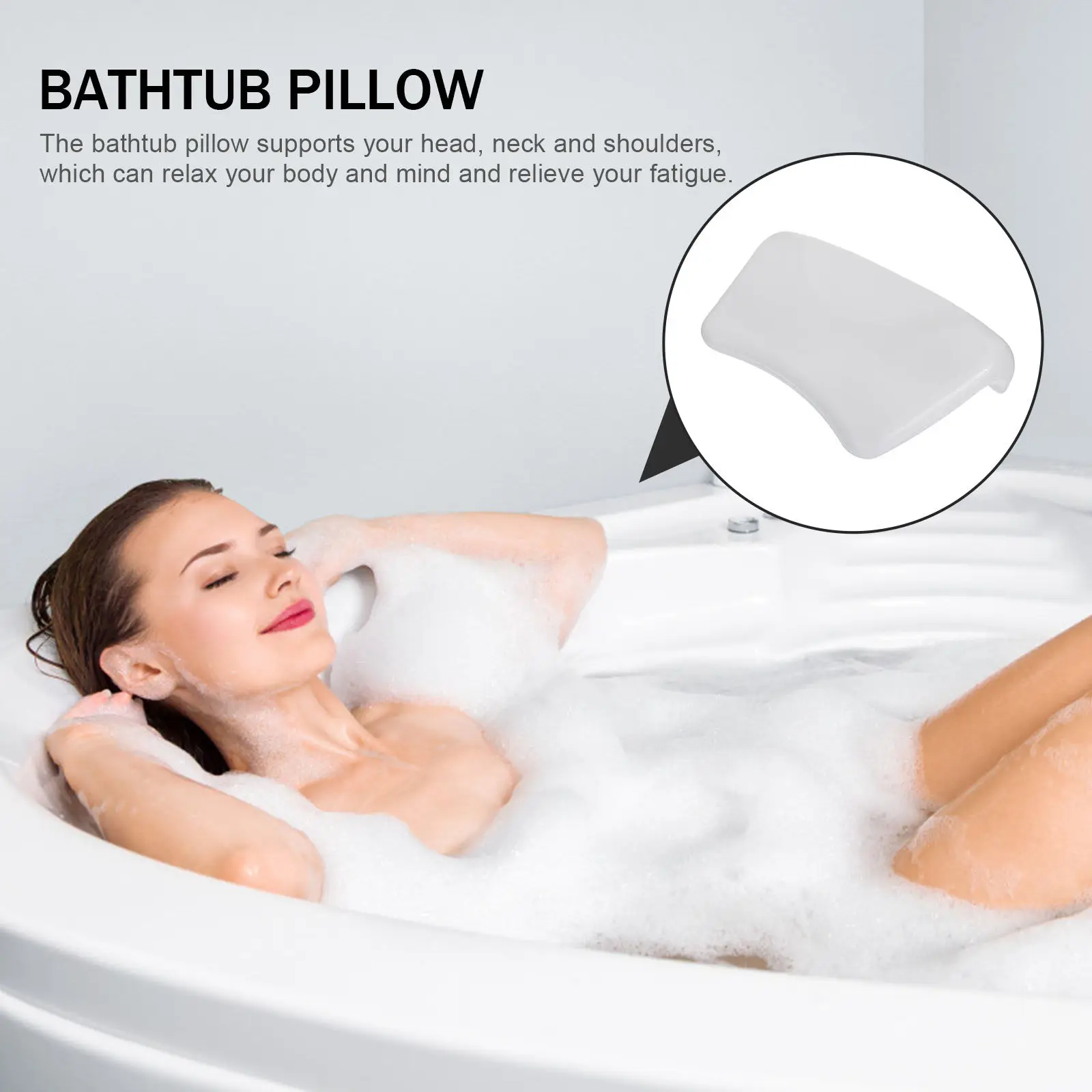 

1pc Bathtub Pu Neck For Bathroom White Durable Shower Pillow Tub Head Support Household Shower Pillow Spa Cushion Home Use