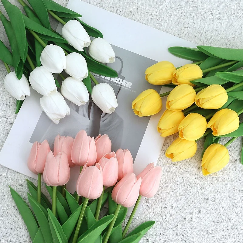 장식용 인공 튤립 꽃, 하이 퀄리티 가짜 꽃, 홈 장식, 웨딩 꽃, 10 개 