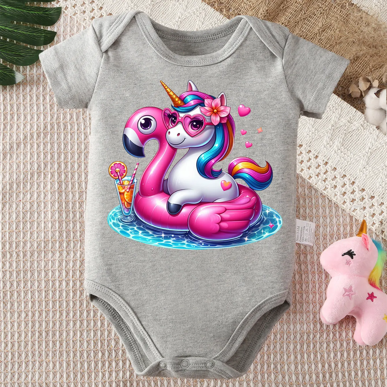 

Хлопковый комбинезон-боди с принтом единорога для новорожденных (0-12 месяцев), удобная одежда для плавания и отдыха