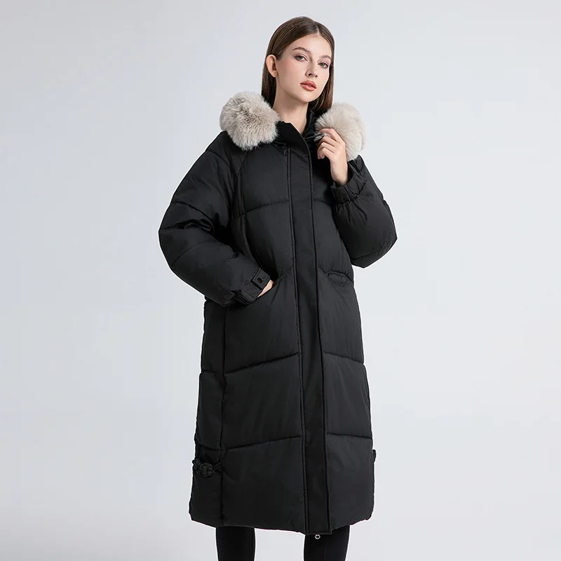 Women\'s Long Puffer Jacket A New Winter Elongated Padded Jacket Solid Color Korean Hood Casual Warmth Fashionable Popular Coats