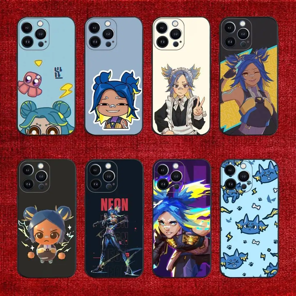 

Game V-Valorant Neon Phone Case For iPhone 16e,16,15,14,13,12,11,Pro,X,XS,Max,XR,Plus,Mini Soft Black Cover