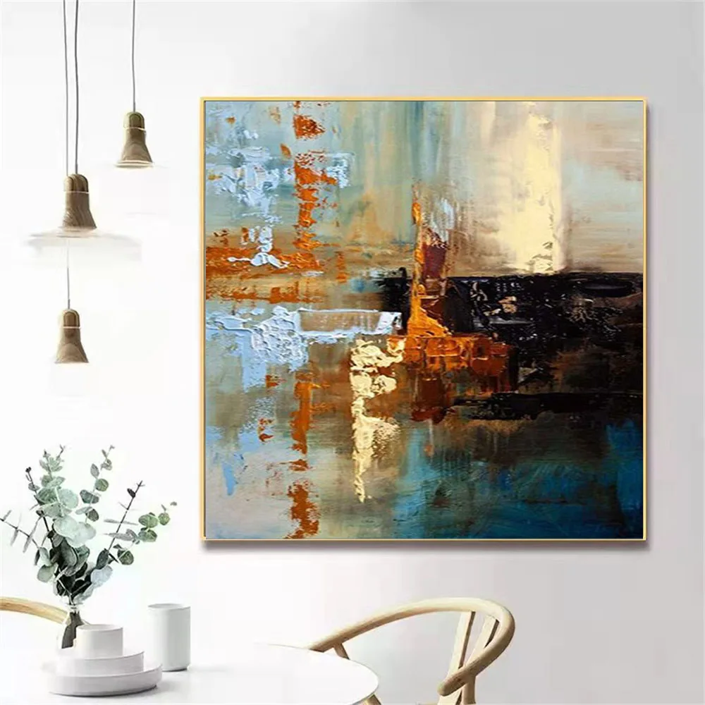 

100% Handpainted Oil Painting On Canvas Several Colors knife abstract painting modern gold leaf Wall Art Pictures for Home Decor