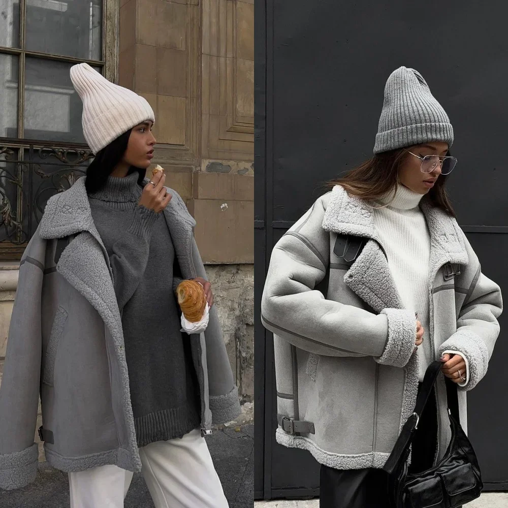 Otoño Invierno nuevo abrigo de mujer Extra grueso cálido Extra grueso pluma de cordero jinete chaqueta femenina de piel Artificial