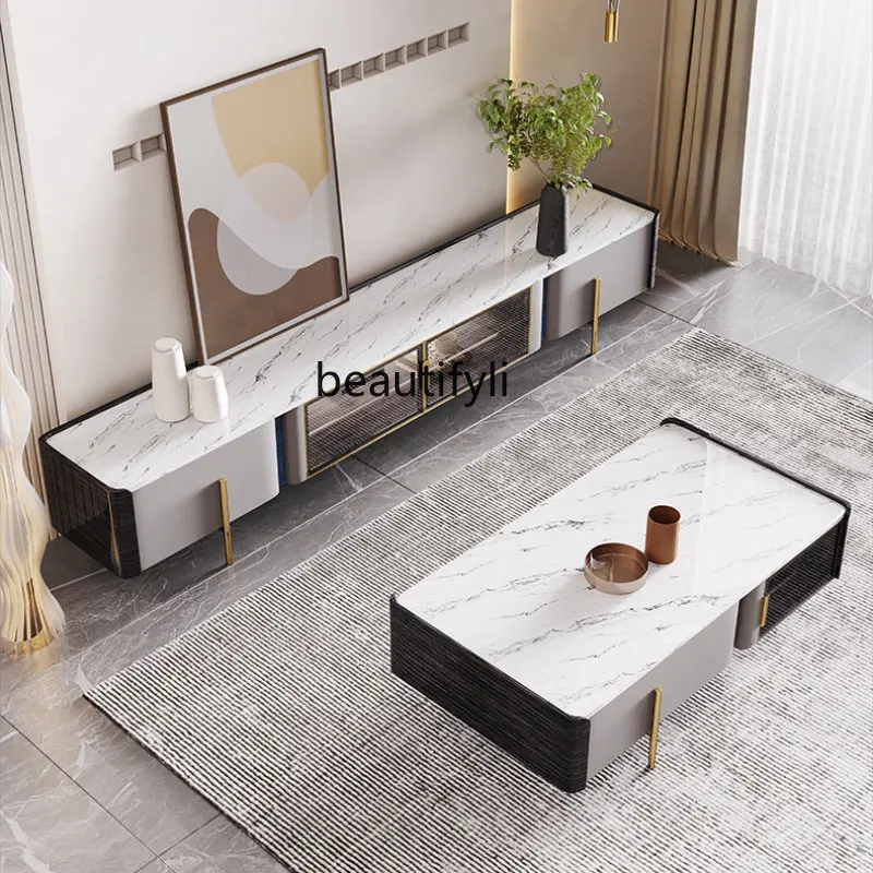 

yj Mild Luxury Marble Coffee Table TV Cabinet Combination Modern Simple and Light Luxury Tea Table